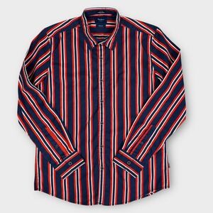 Pepe Jeans Mens Regular Fit Long Sleeve Button Up Shirt Red White Blue Stripes M